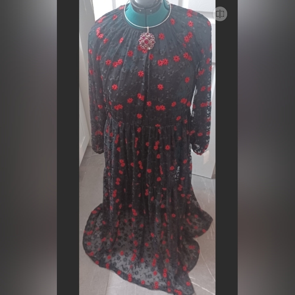 Zara | Dresses | Zara Dress Szs Beautiful Black Dress With Red Flowers |  Poshmark